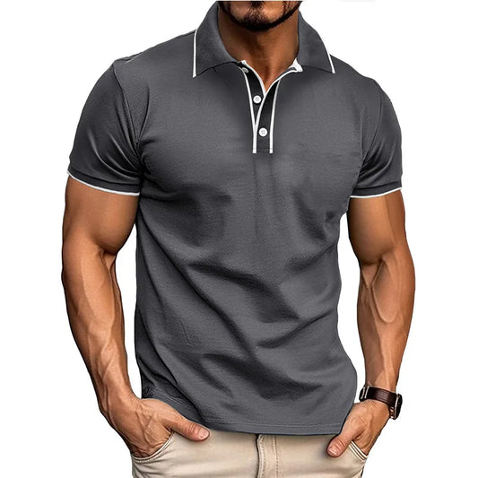 Men's Summer Smart Casual  Turn Down Collar Short Sleeve Polo Shirt
