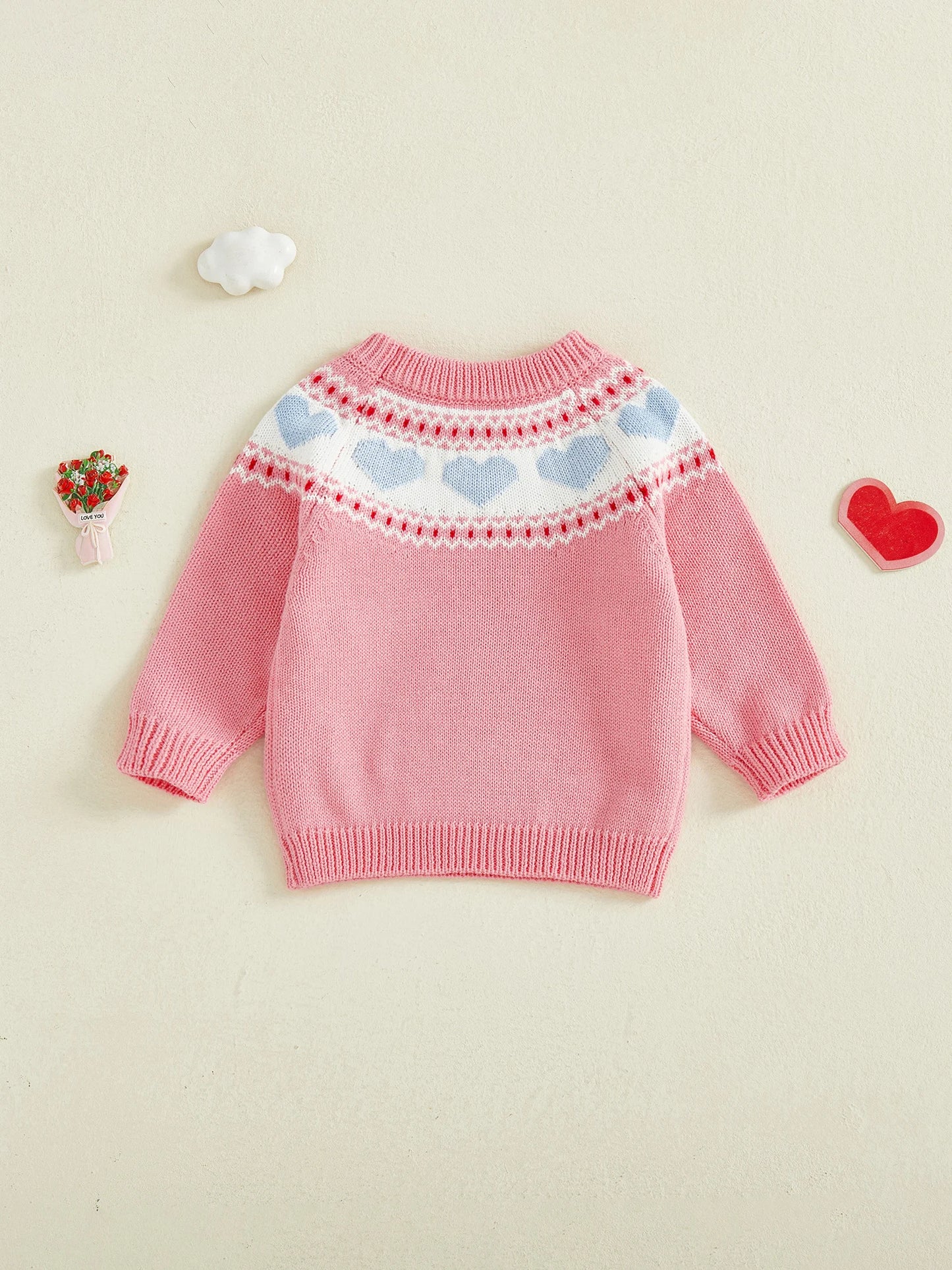 Valentine's Day Heart Pattern Sweater - Toddler & Kids Crewneck Pullover
