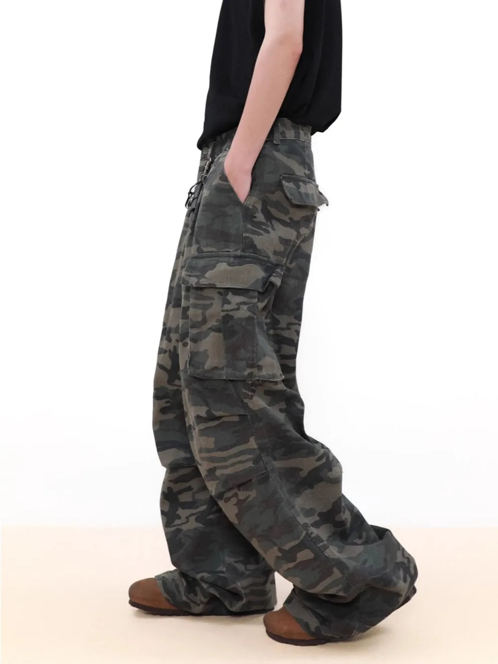 Men's Vintage Multi-pocket Pleated Camouflage Overalls Camo Colossus Baggy Pants