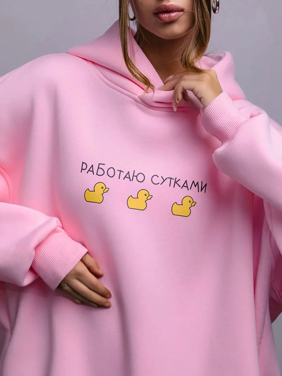 Women's Oversized Three Duck Print Hoodie