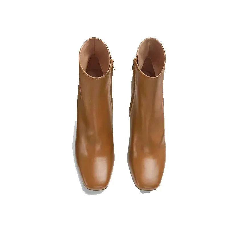 Women's Round Head Metal Electroplating High Heel Short Tube Side Zipper Boots
