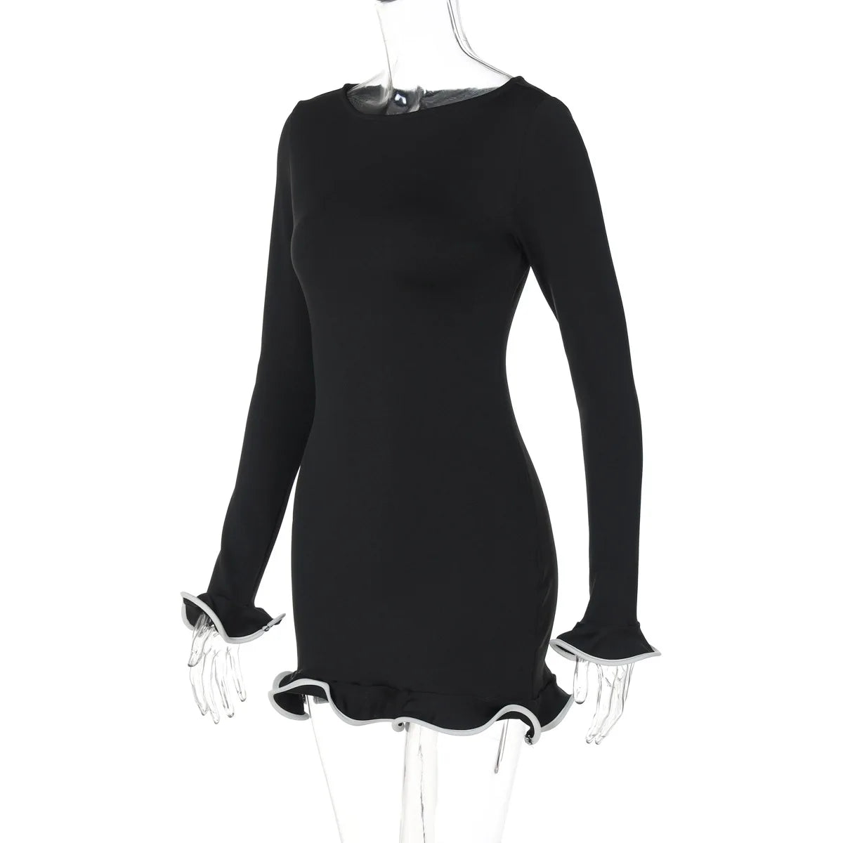 Women's Embellished Trim Mini Long Sleeve Knit Dress