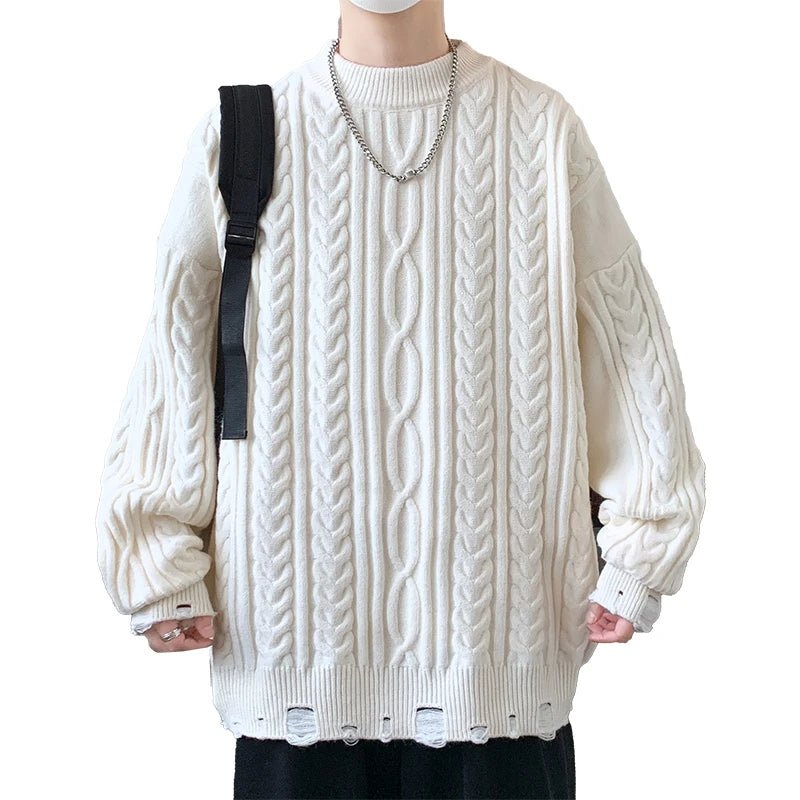 Men's Round-Neck  Knitted Pullover Loose Sweater