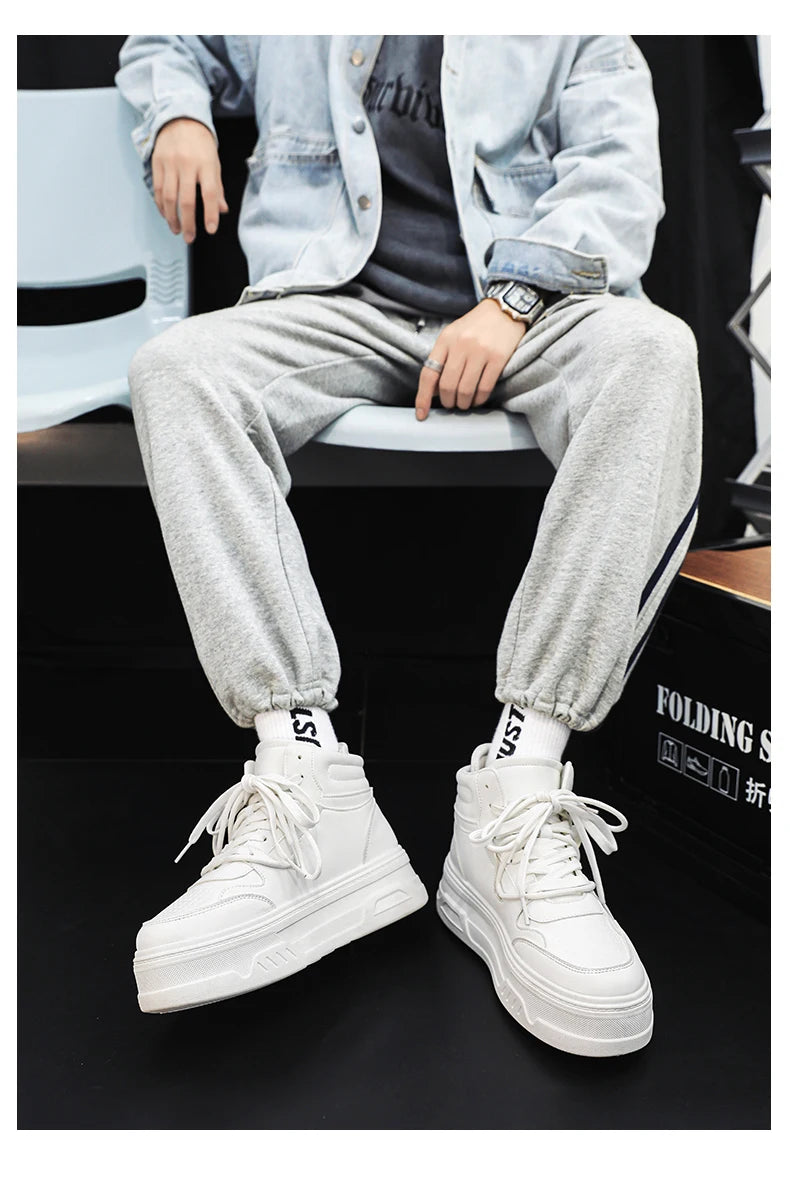 High-Top Platform Sneakers - Men's Thick-Sole Running Shoes