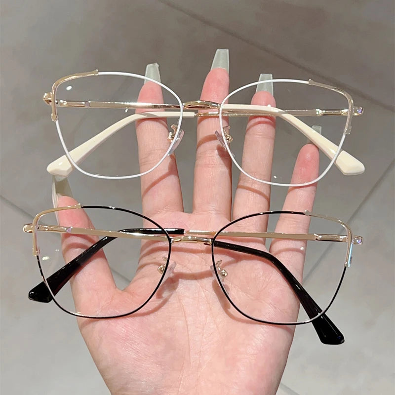 Women's Retro Oval Metal Frame Blue Light Glasses - Korean Style Eyewear
