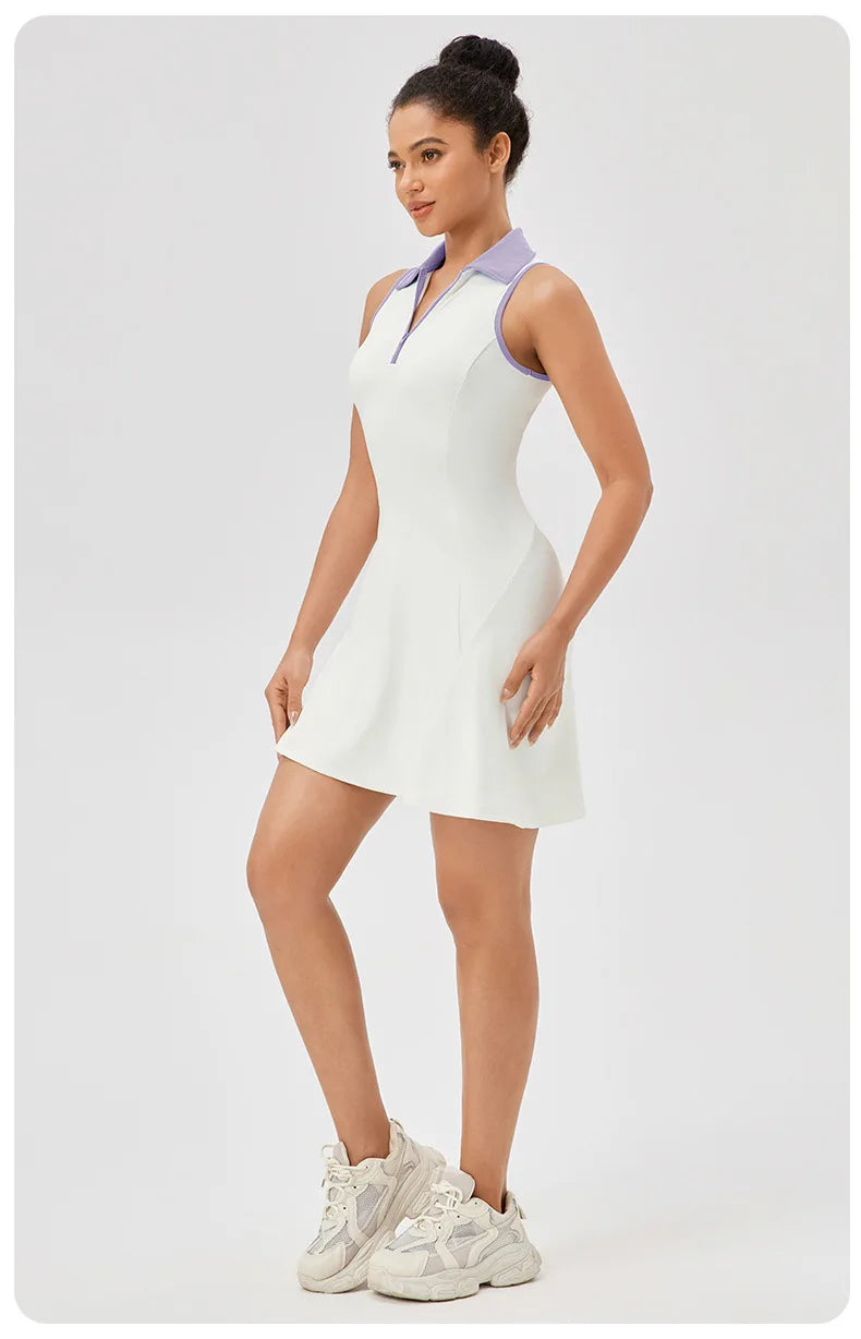 Women's Summer Tennis  Lapel Slim Fit Running Breathable Quick Dry Golf Yoga Wear Workout Dress