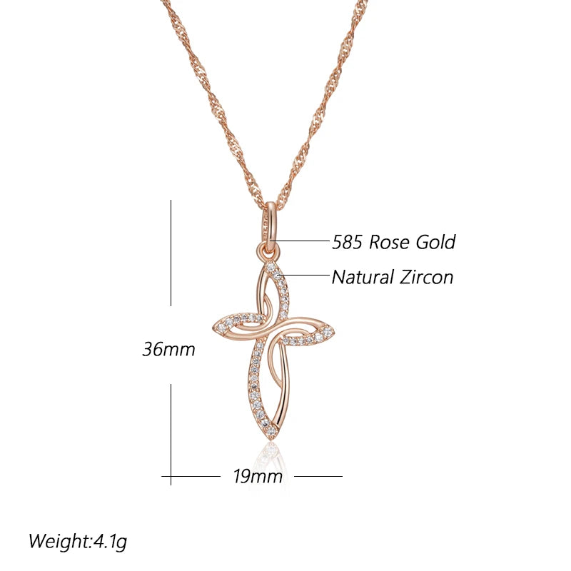 Unisex Orthodox Church Jesus Glossy Charm 585 Rose Gold Colour Cross Pendant Necklace