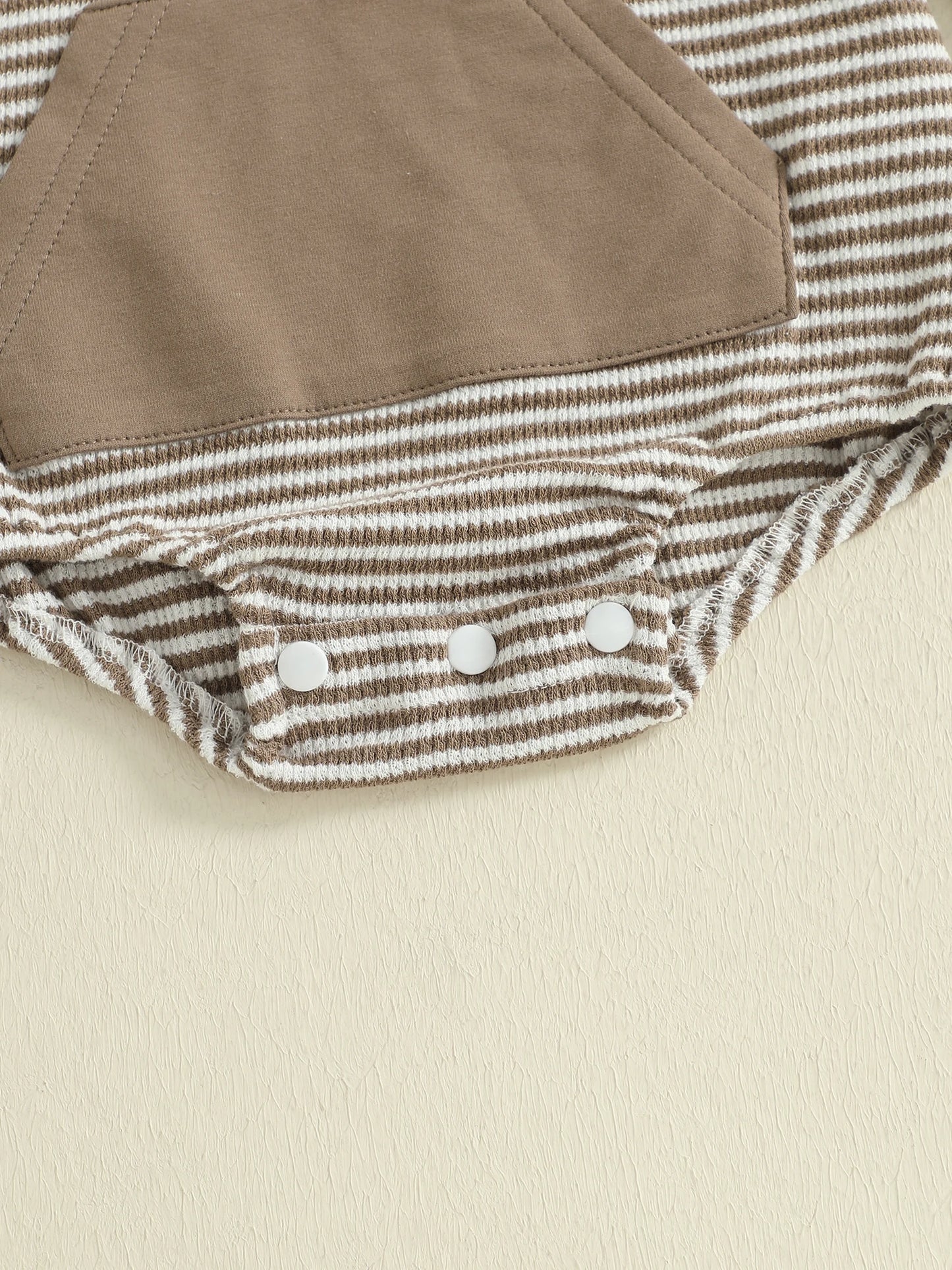 Newborn Baby Boys Fall Romper - Long Sleeve Hooded Stripe Bodysuit with Front Pocket (0-18M)