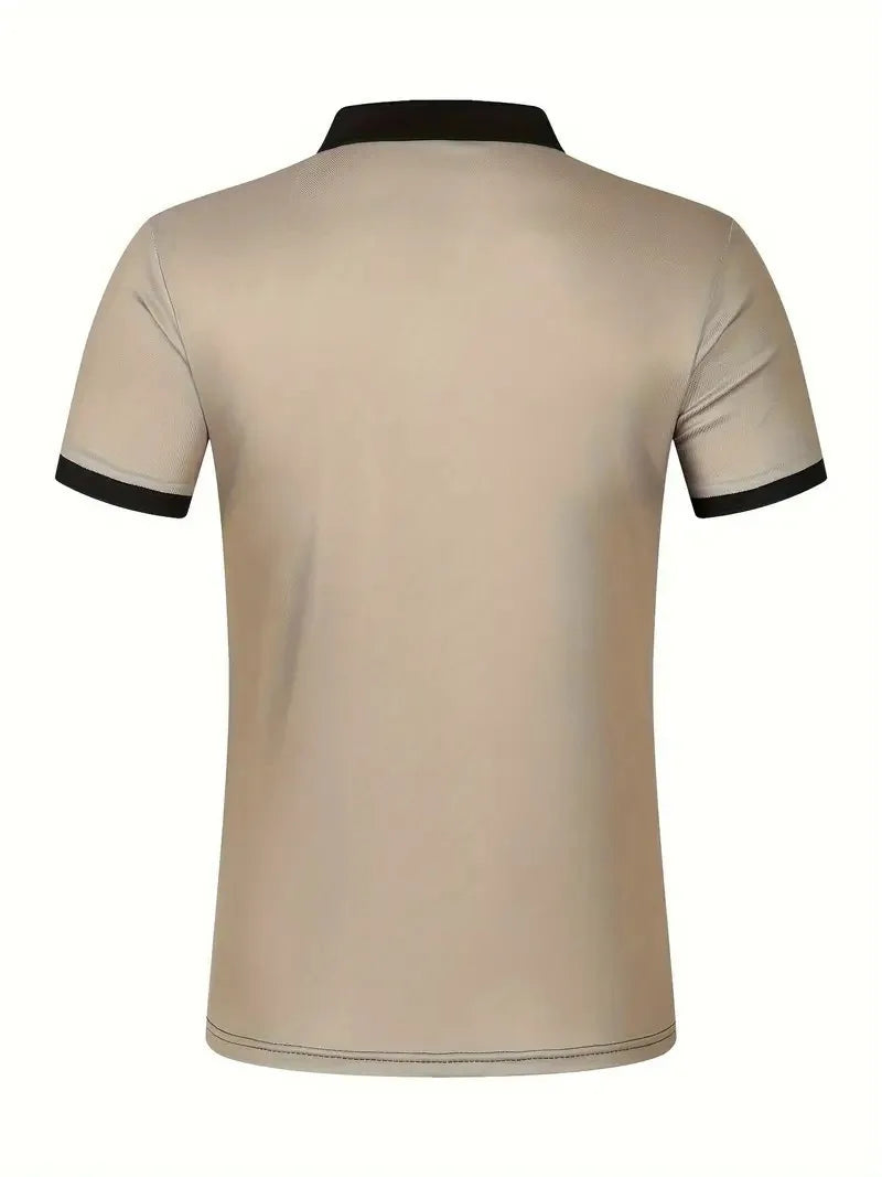 Men's Summer Polo Patchwork Short Sleeve Smart Casual Striped Turn Down Collar Shirt