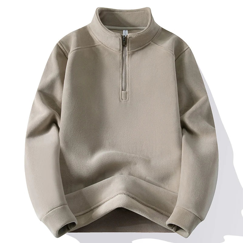 Thick Fleece Stand Collar Half Zipper Sweatshirt