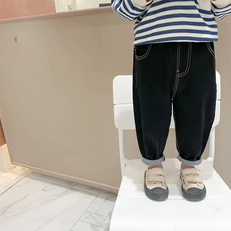 Baby Boy Girl Loose Jeans Style Casual Solid Colour Jeans Spring Autumn Children's Denim Pants
