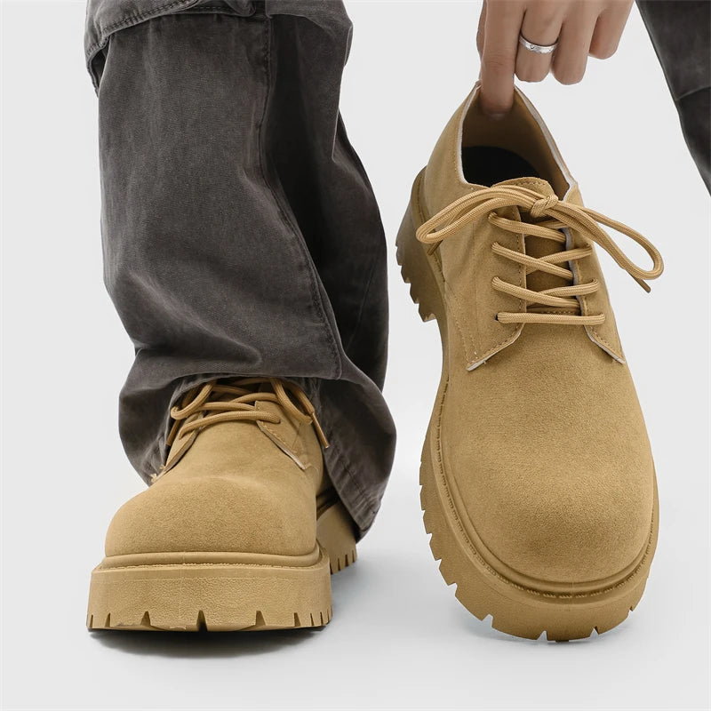 Men's Platform Suede Leather  Lace-up Casual British Shoes