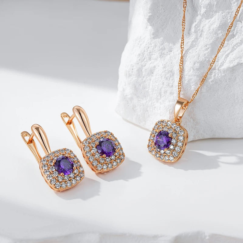 Women Purple Natural Zircon Drop Earrings