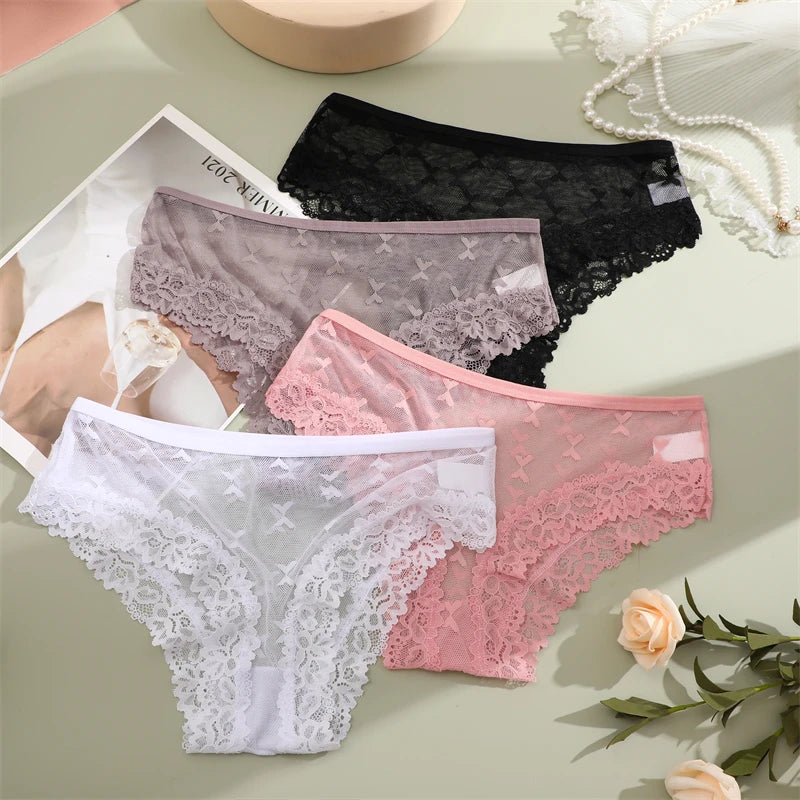 Women's Lace Underwear 3-Piece Set - Floral Hollow Out Briefs