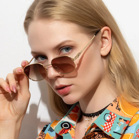 Elliptical Metal Small Frame Sunglasses UV400