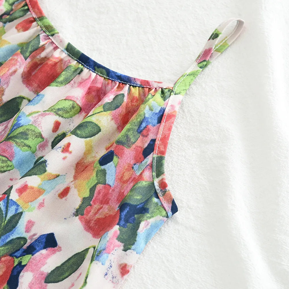 3-7 Years Baby Girl's Summer Floral Suspender Dress with Bag 2 Pieces Set