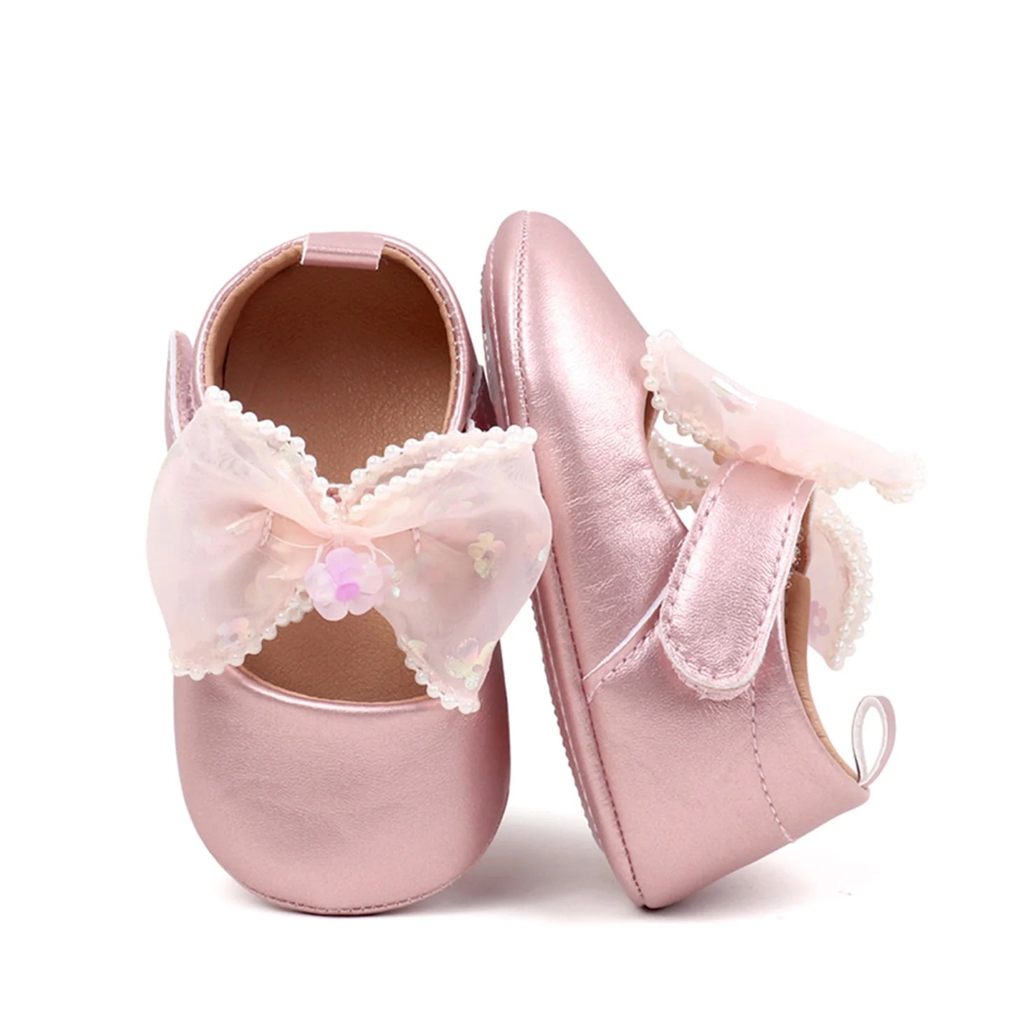 Baby Girls Mary Jane Shoes - Princess Bow Design First Walking Shoes