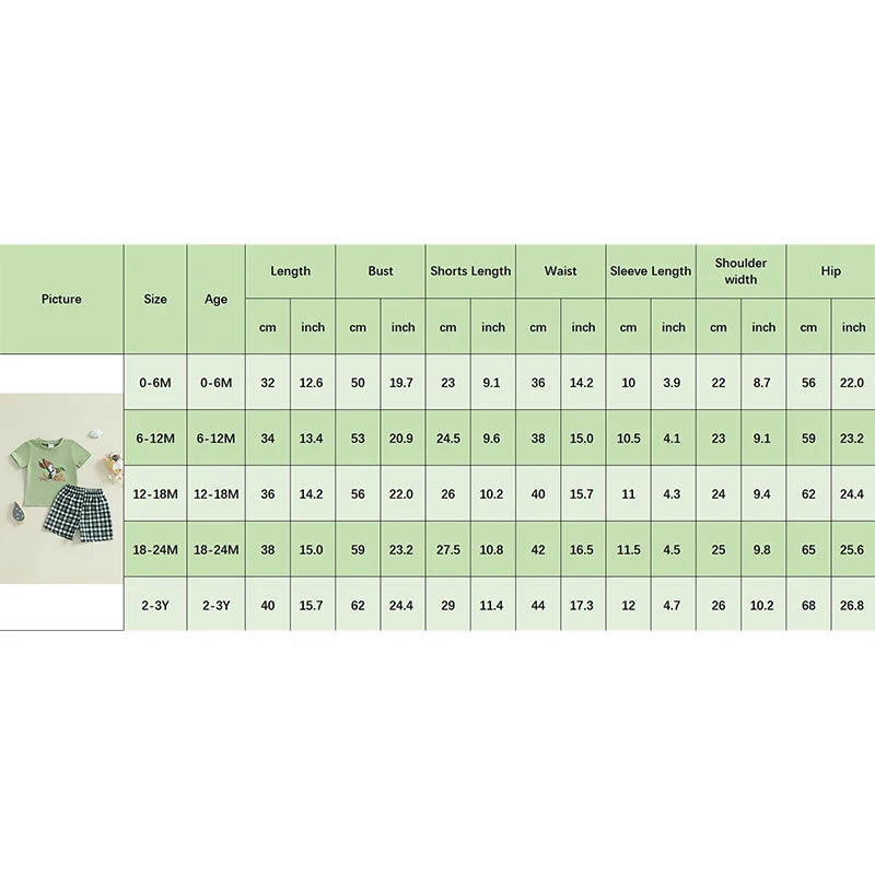 Summer Baby Boys Casual Outfit Set - Duck Embroidery T-Shirt & Plaid Shorts (0-3Y)