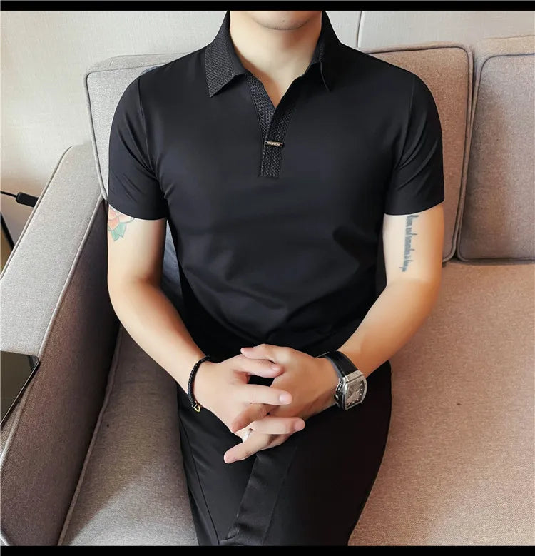 Men's Summer Slim Fit Casual Short Sleeve Style Turn Down Collar Polo Shirt