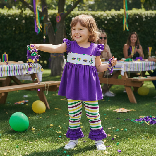 Baby Girls Spring Outfit Set - Ruffle Sleeve Dress Top & Flare Pants (0-3Y)