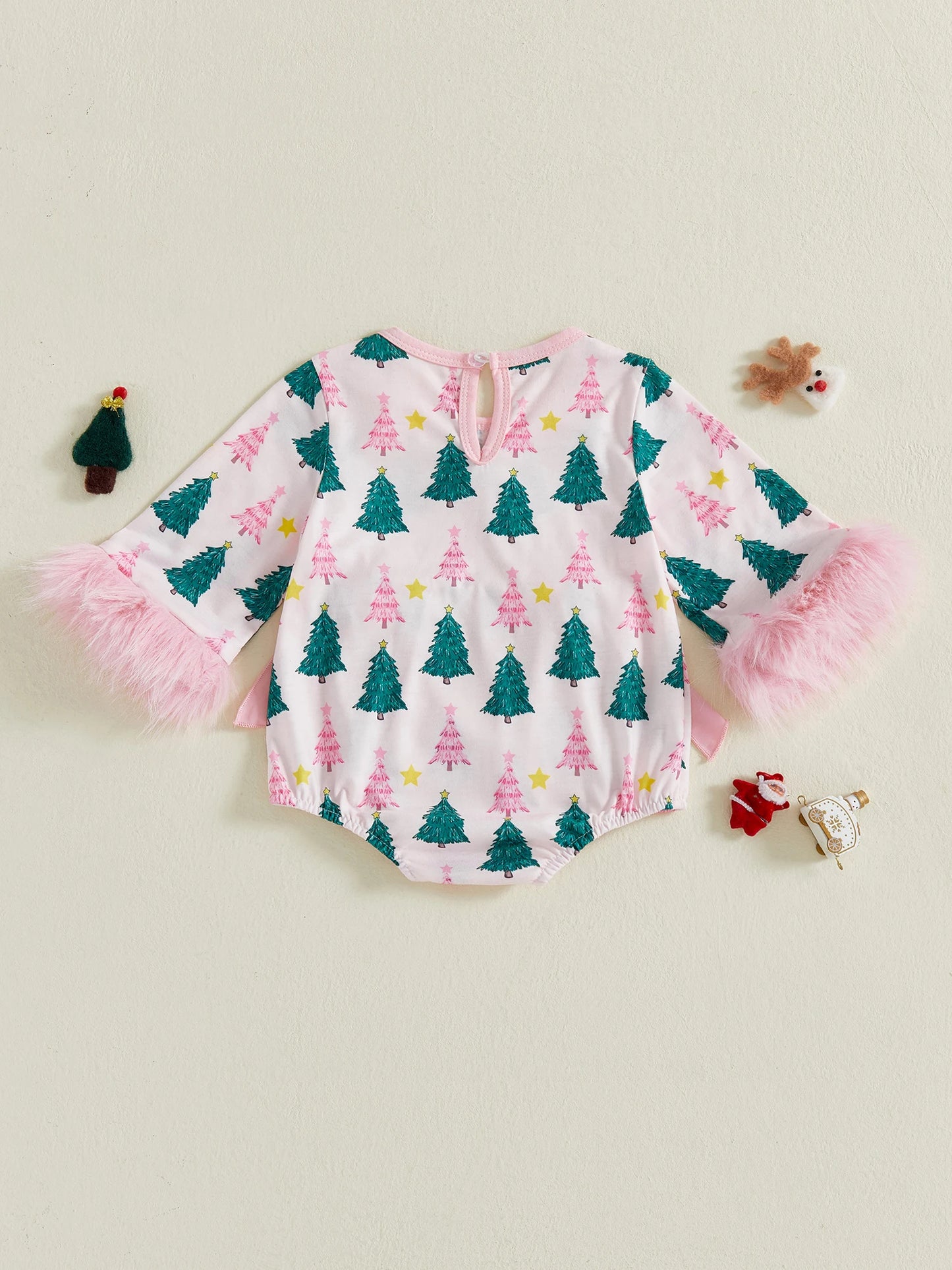 Baby Girls' Christmas Tree Print Romper - Festive Long Sleeve Jumpsuit
