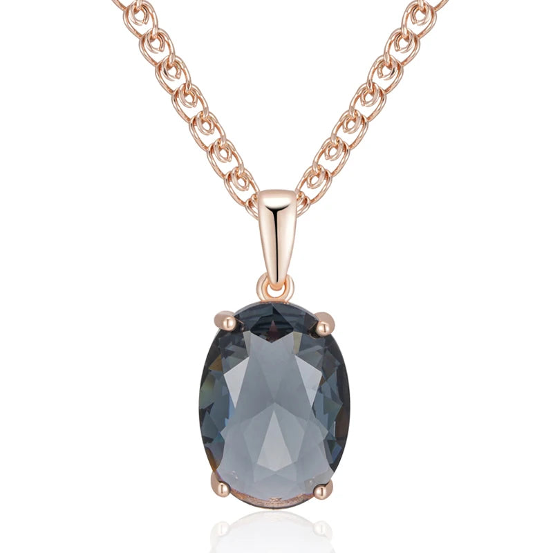 Women's Oval Grey Crystal Pendant Necklace  585 Rose Gold Colour With Natural Zircon