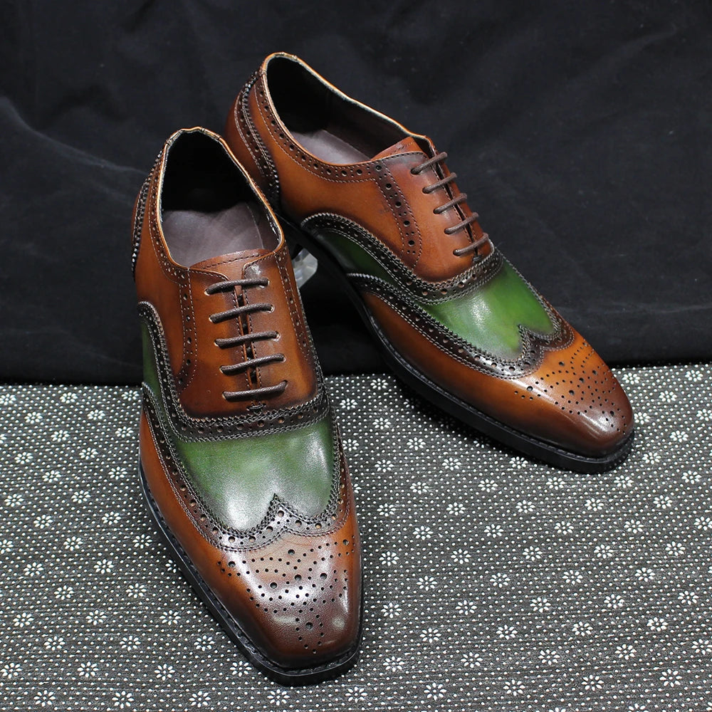 Men's Oxfords Genuine Leather Classic Wingtip Lace-Up  Wedding Party Business Office Formal Shoes
