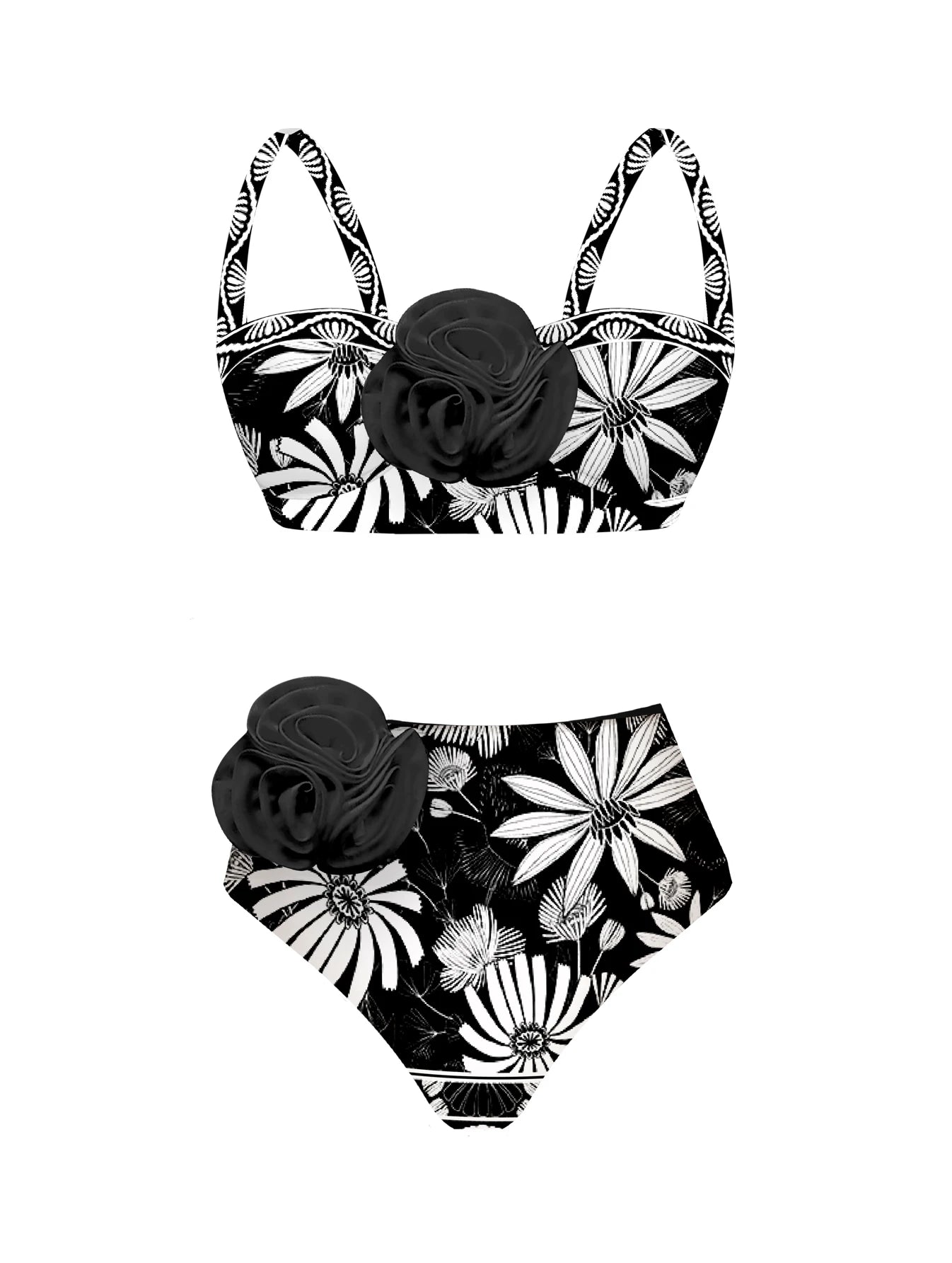 Women's Summer 3D Flower Bikini Suit High Waist Swimwear Swimsuit Beachwear Set