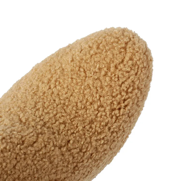 Faux Fur Lined Knee High Boots - 7cm Square Heel Winter Boots