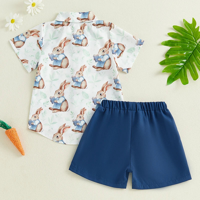 0-5Y Toddler Kids Boy's Easter Clothes Sets Rabbit/Carrot Print Short Sleeves T-Shirt and Elastic Shorts