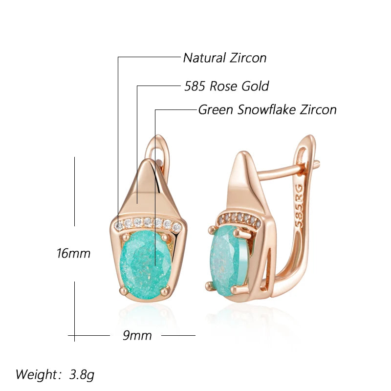 585 Rose Gold Colour Geometry Drop Earrings for Women Unusual Green Natural Zircon