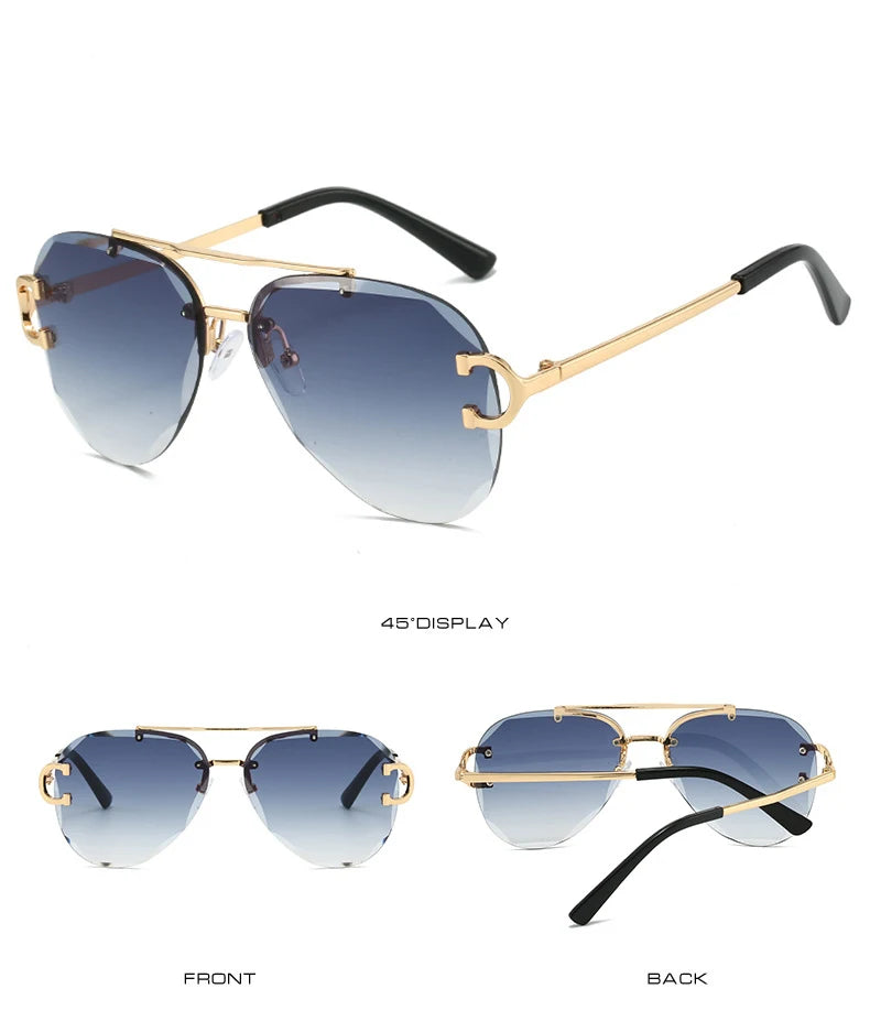 Unisex Vintage Rimless Classic Double Bridge Pilot Gradient Sunglasses