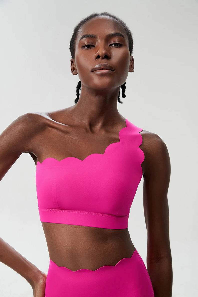 Women's Fitness Yoga Bra Single Strap Sports Underwear Soft Stretchy Gym Running Crop Top Breathable Workout Top