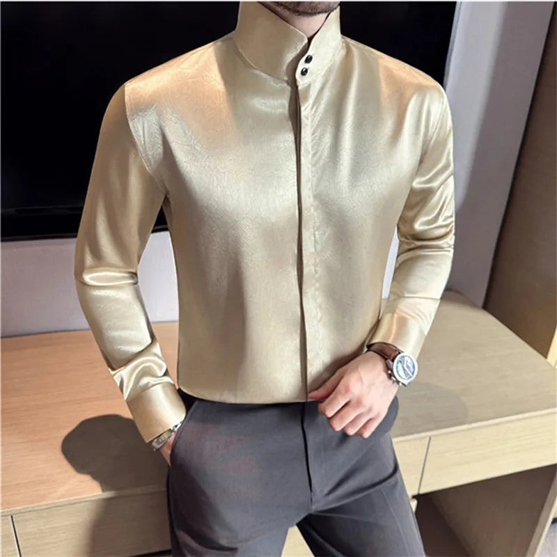 Men's Long Sleeve Stand Collar Casual Shirt