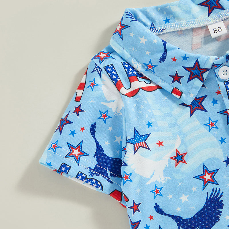 0-4Y Toddler Kids Boys T Shirt Short Sleeve Eagle/Donut/Bull/Fireworks Print Pullover Tops for Independence Day