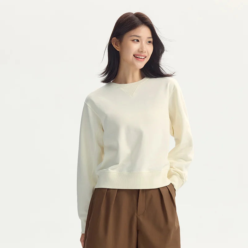 Women's Basic Round Neck Sweatshirt - Loose Fit Minimalist Pullover