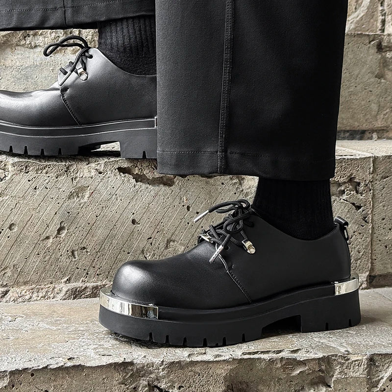 Men's Platform Derby Shoes - Genuine Leather Thick Sole