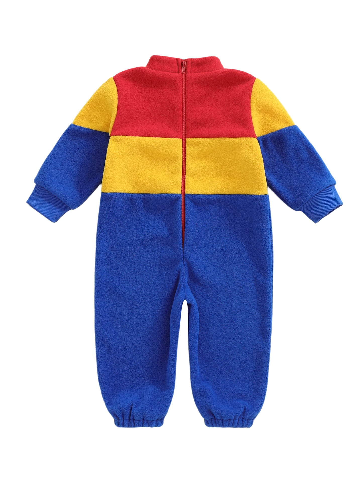Infant Baby Boys Fall Winter Fleece Romper - Contrast Color Truck Embroidery Mock Neck Jumpsuit