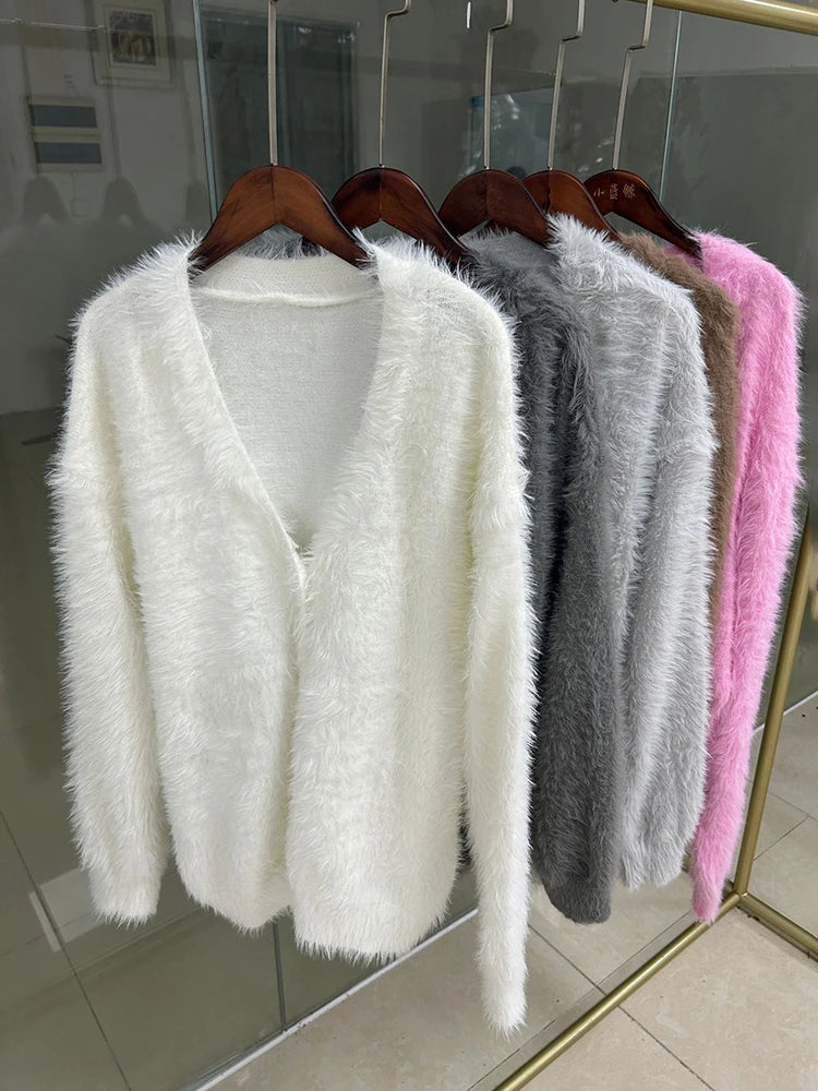 Women's Knitted  V Neck Loose Long Sleeve Sweater Cardigan