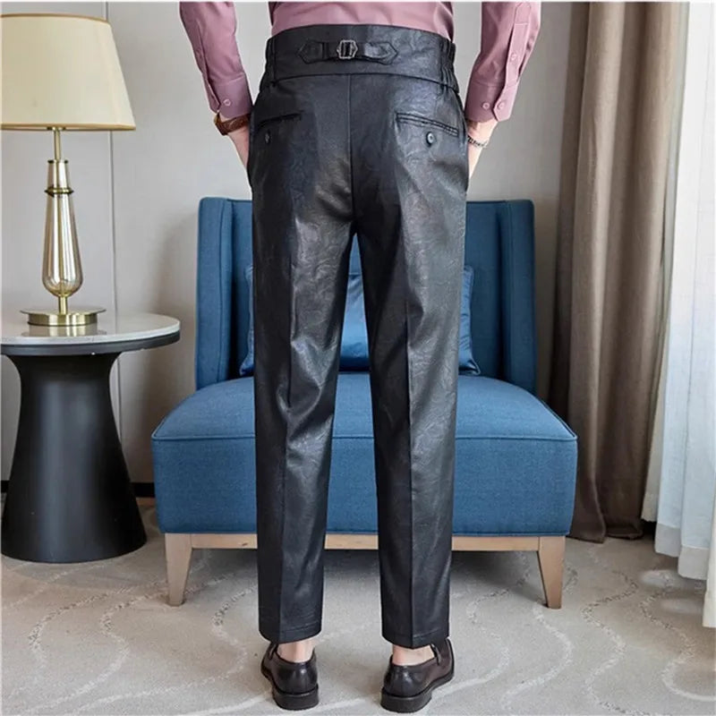 Men's Spring Autumn High Waist Smart Straight Trousers