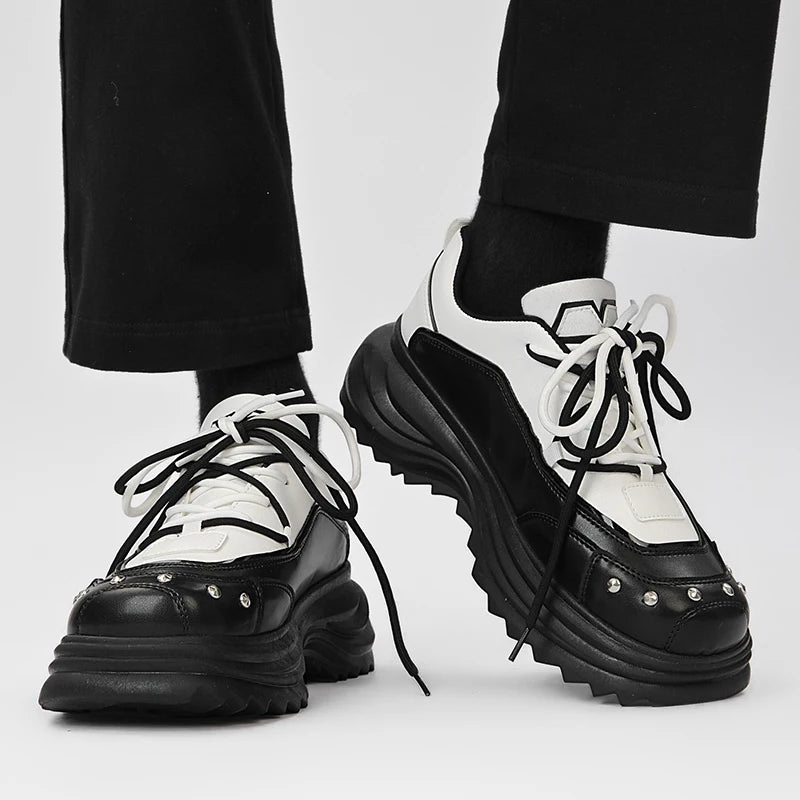 Men's Platform Sneakers with Metal Design - Skateboard Sports Shoes