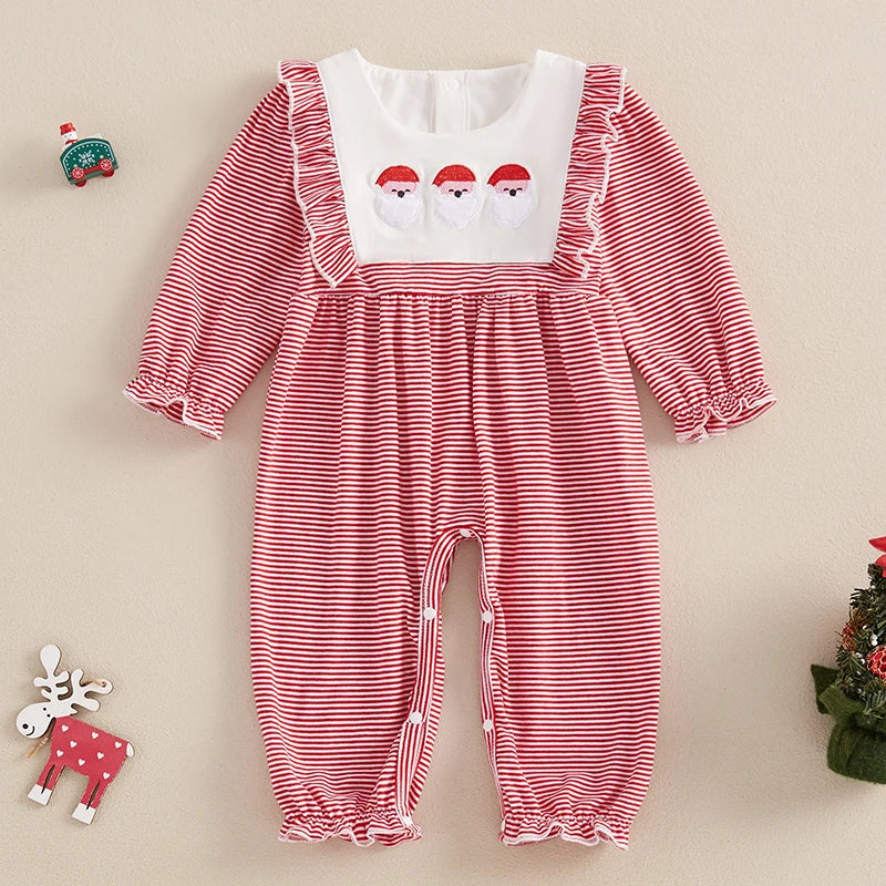 Christmas Santa and Tree Embroidery Plaid Romper - Baby Boys Girls Jumpsuit