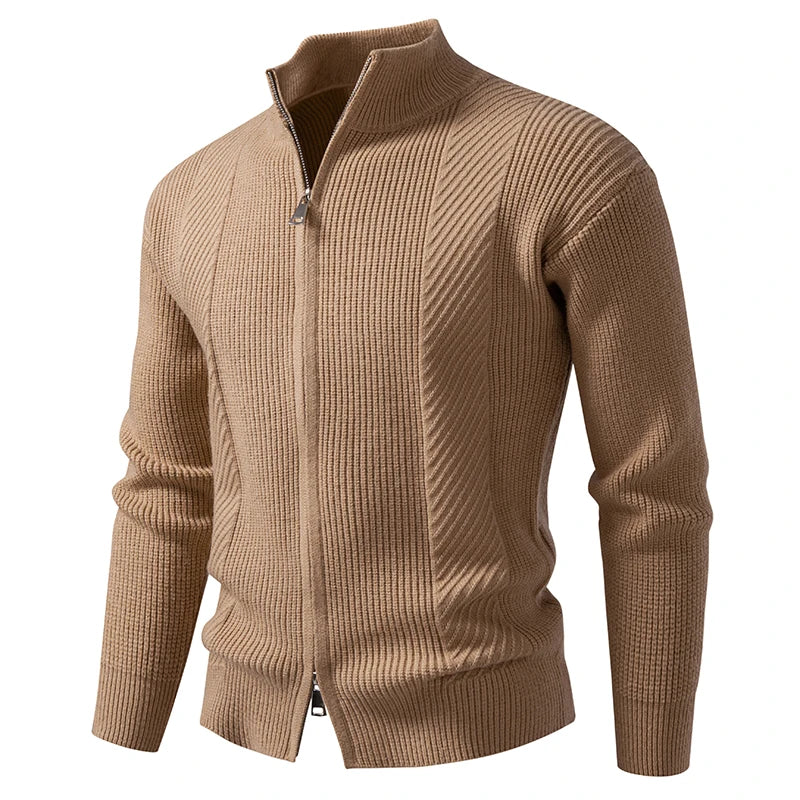 Stand Collar Zip Knit Sweatercoat - Smart Casual Cardigan Jacket