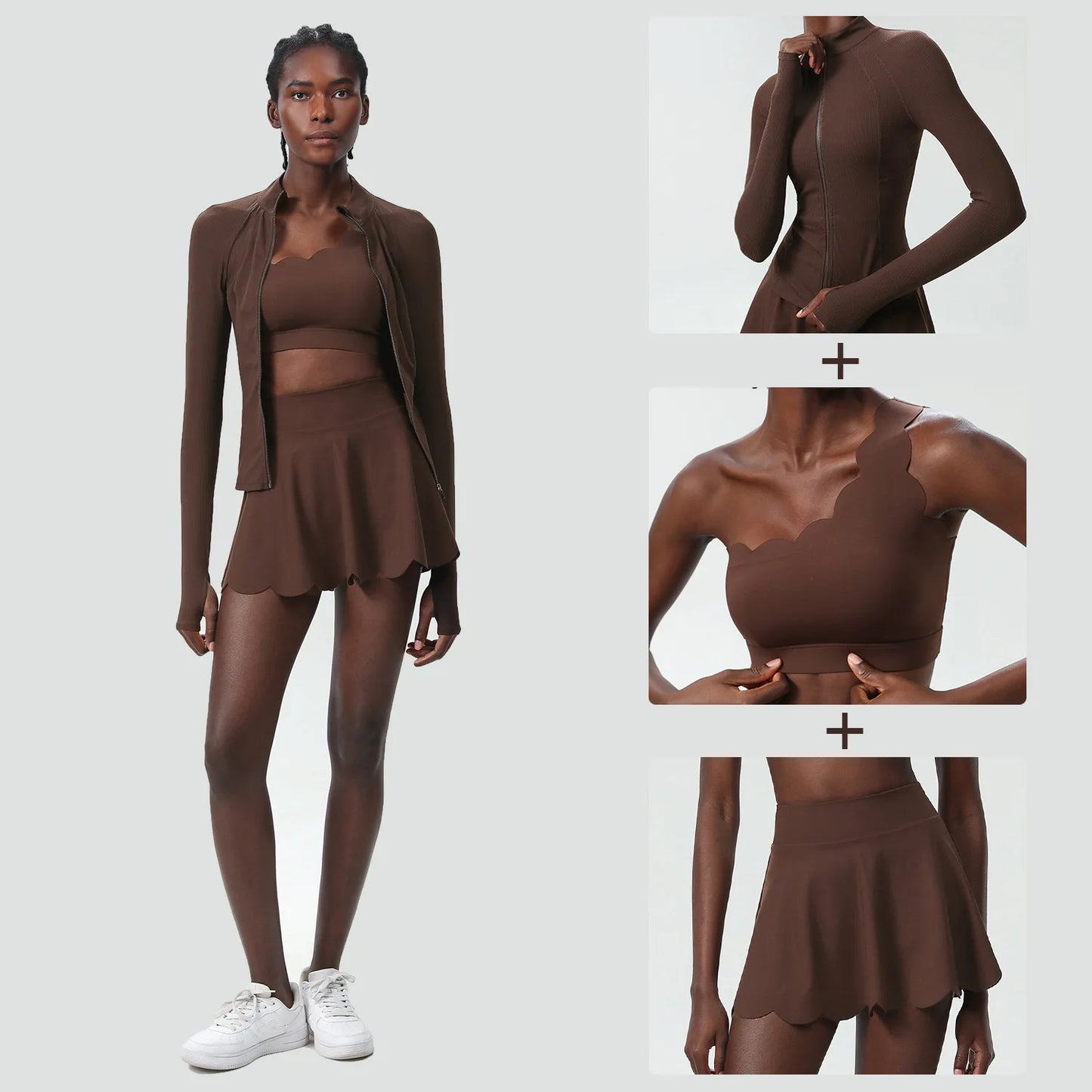 Women's 3-Piece Fitness Set with Tennis Skirt