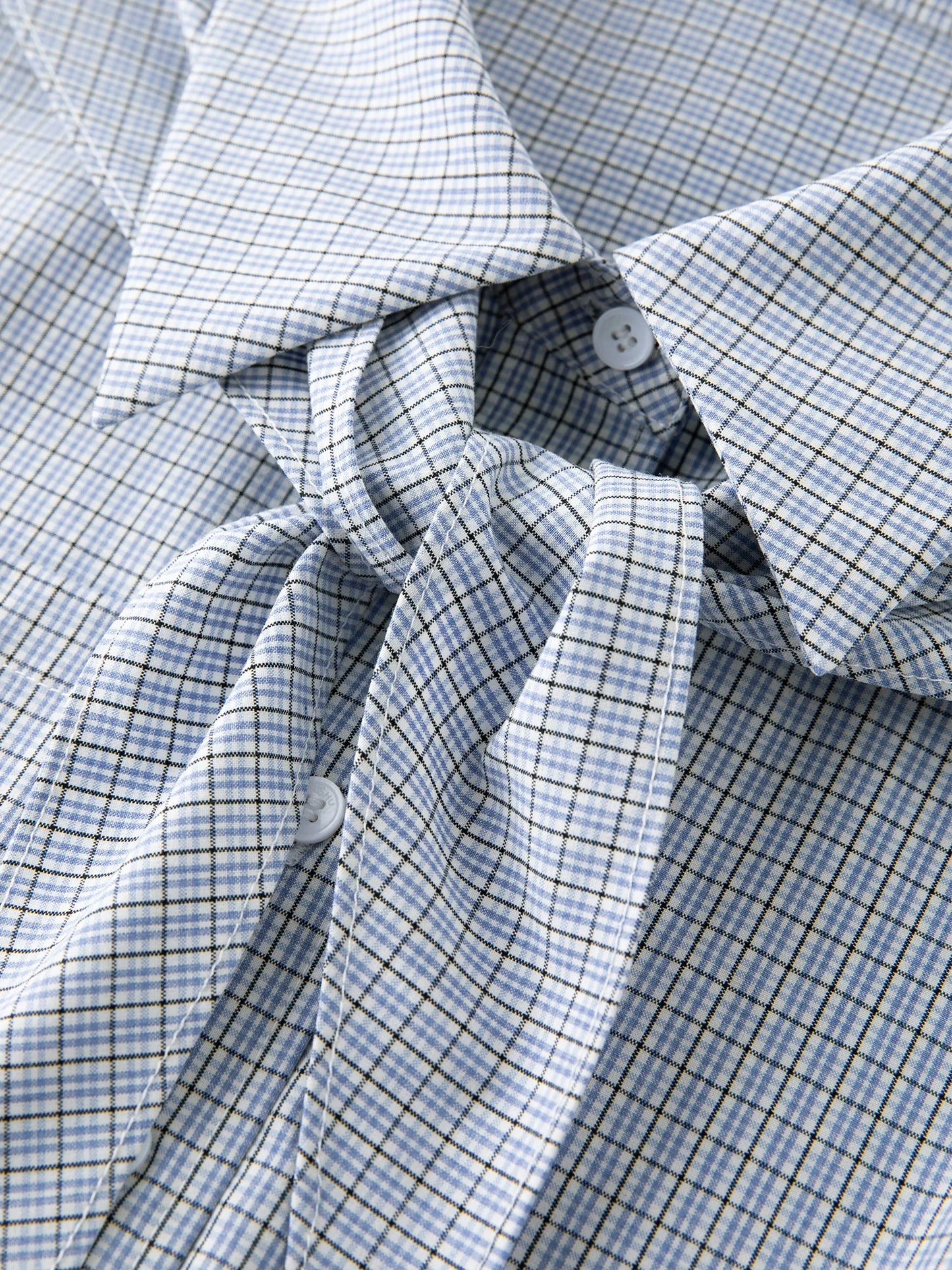 Blue Plaid Shirt & Navy Skirt Set - Long Sleeve Two-Piece