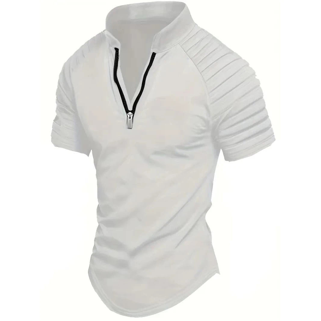 Men's Summer Stand Collar Short Sleeve Half Zipper Casual Polo Shirt