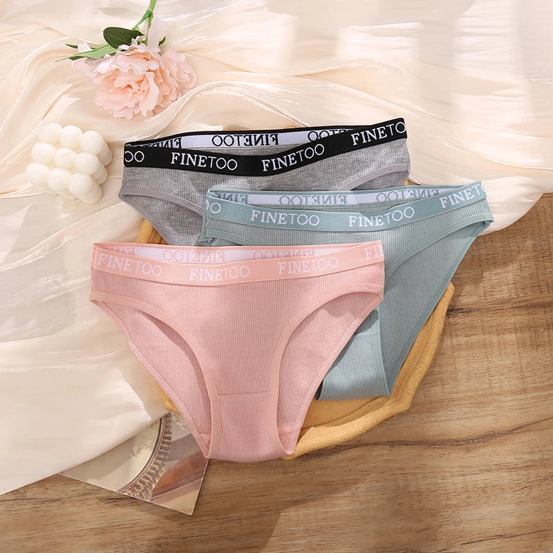 Women's 4Pcs Cotton Striped Underwear Panties Letter Belt Briefs  Low Waist Lingerie