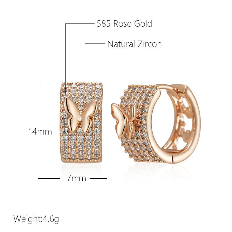 Women's 585 Rose Gold Colour Crystal  Natural Zircon Butterfly Drop Earring