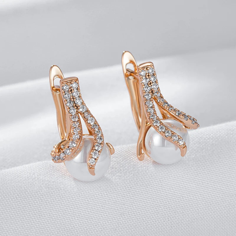 Women Unique Geometric Pearl Earrings 585 Rose Gold Colour