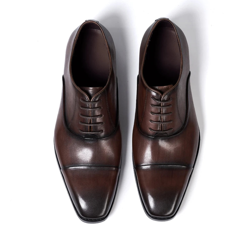 Men's Classic Lace-Up Oxfords Genuine Leather Cap Toe Wedding Party Formal Shoes